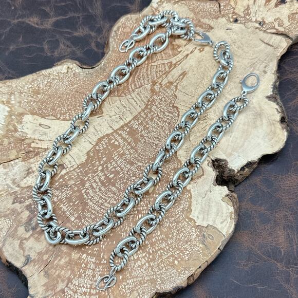 CAROLYN POLLACK Sterling Silver Necklace & Bracelet Set Heavy Plain Twist Links - Picture 1 of 5